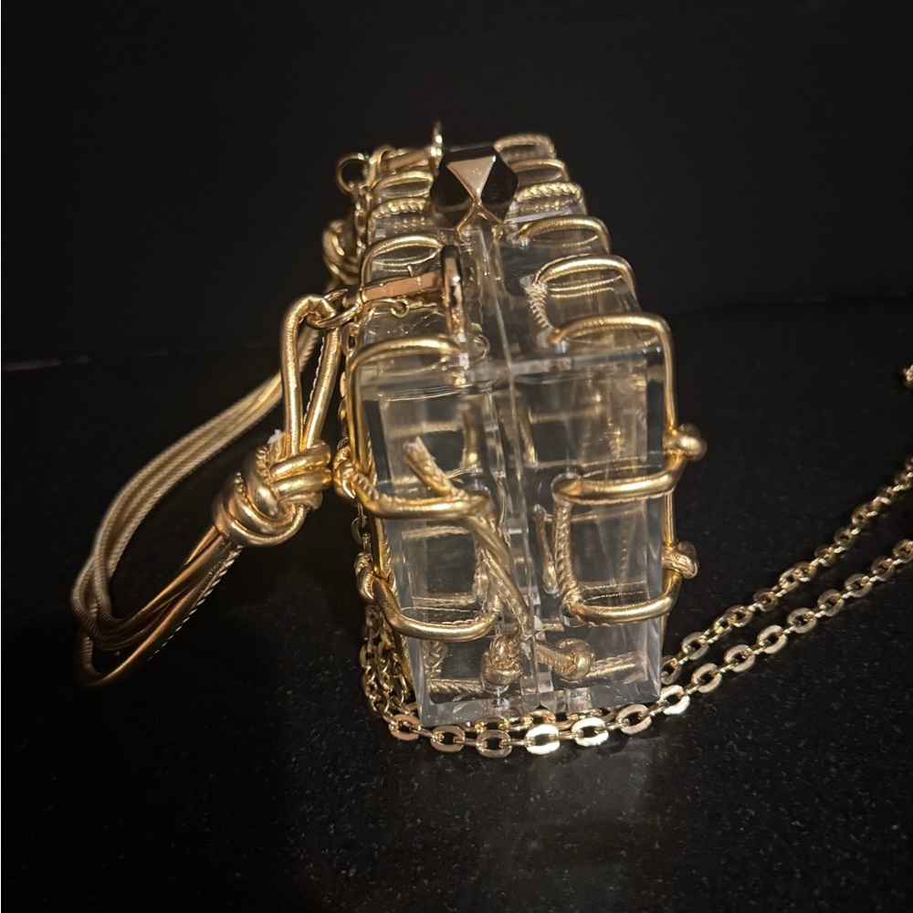 Clear Acrylic Box Clutch with Gold Chain Overlay - Picture 4 of 9
